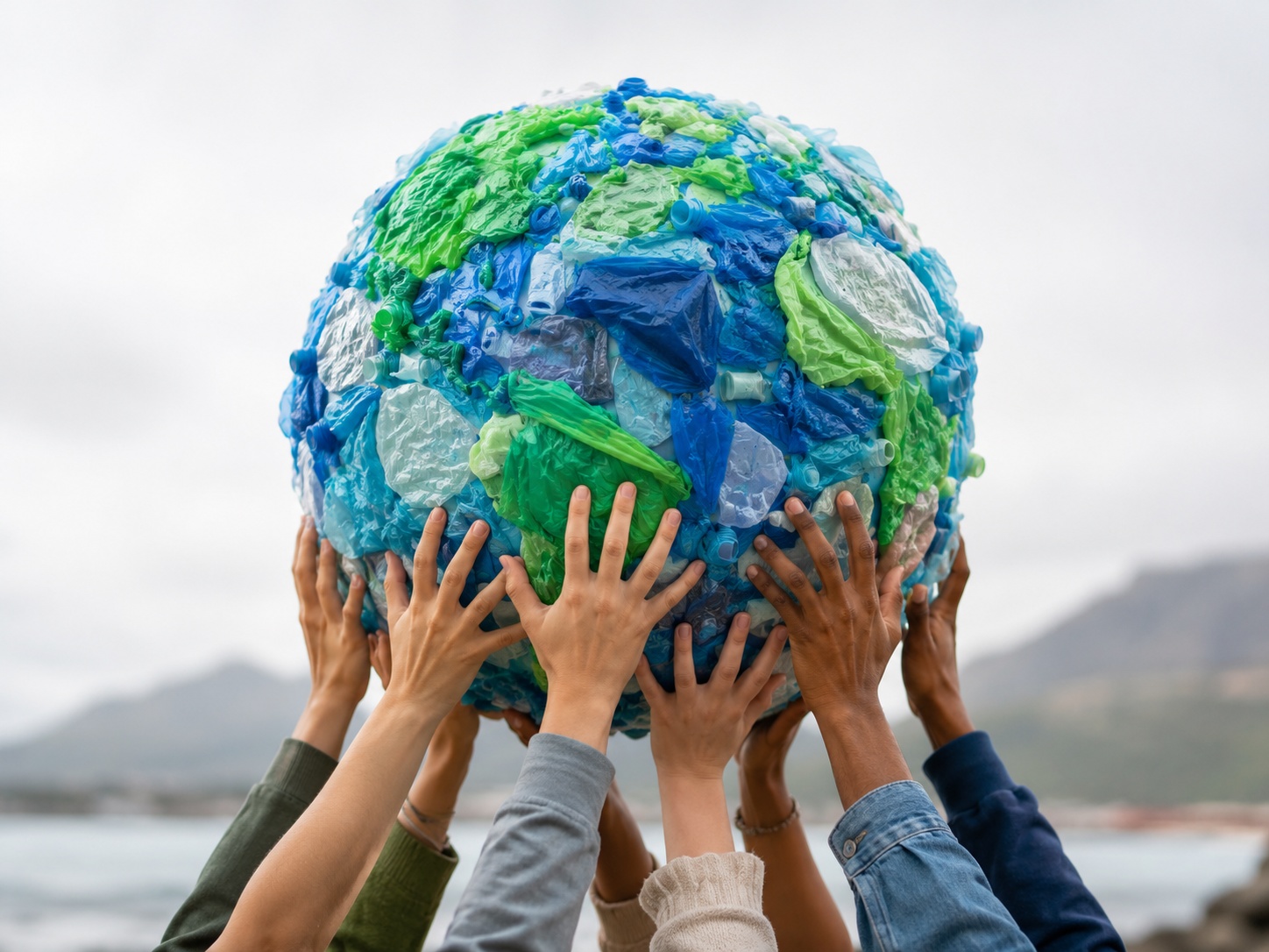 Globo terrestre formado con plásticos reciclados contaminación mundial