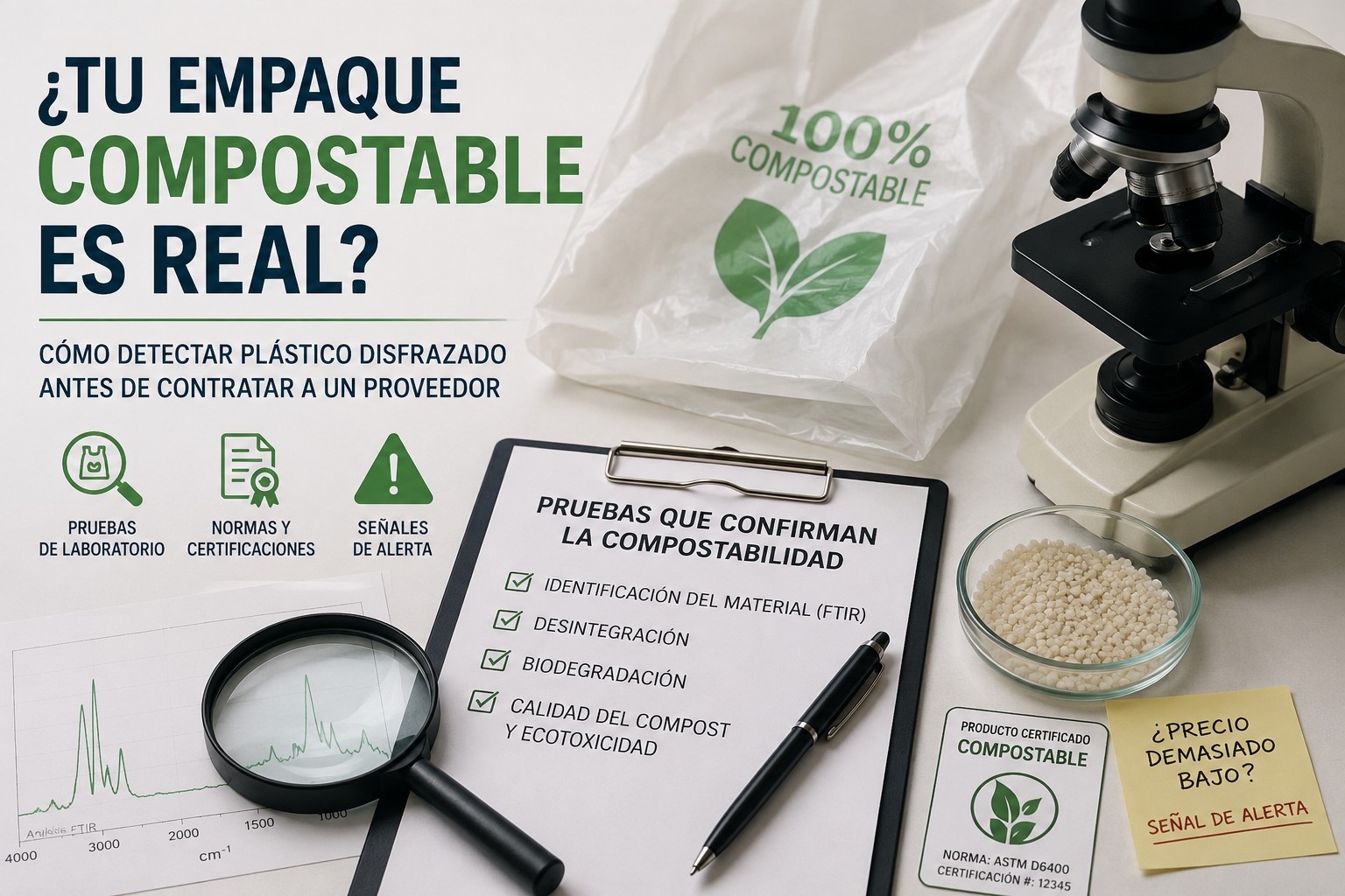 Pruebas de laboratorio para verificar si un empaque compostable es real